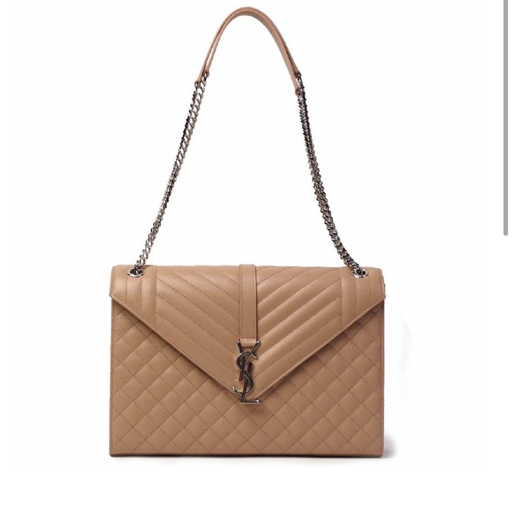 Ysl Envelope Handbag- Large - Dark Beige